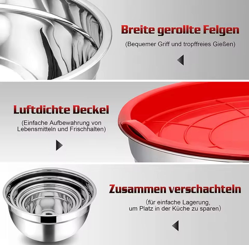 Set Of 5 Stainless Steel Mixing Bowl With Lid, Silicone Mixing Bowl Set, Salad Cooking Mixing Bowl, Stainless Steel Pots, Multifunctional Sealed Fresh Bowl Household, Kitchen Cooking Bowl Set Of 5 Stainless Steel Mixing Bowl With Lid, Silicone Mixing Bowl Set, Salad Cooking Mixing Bowl, Stainless Steel Pots, Multifunctional Sealed Fresh Bowl Household, Kitchen Cooking Bowl